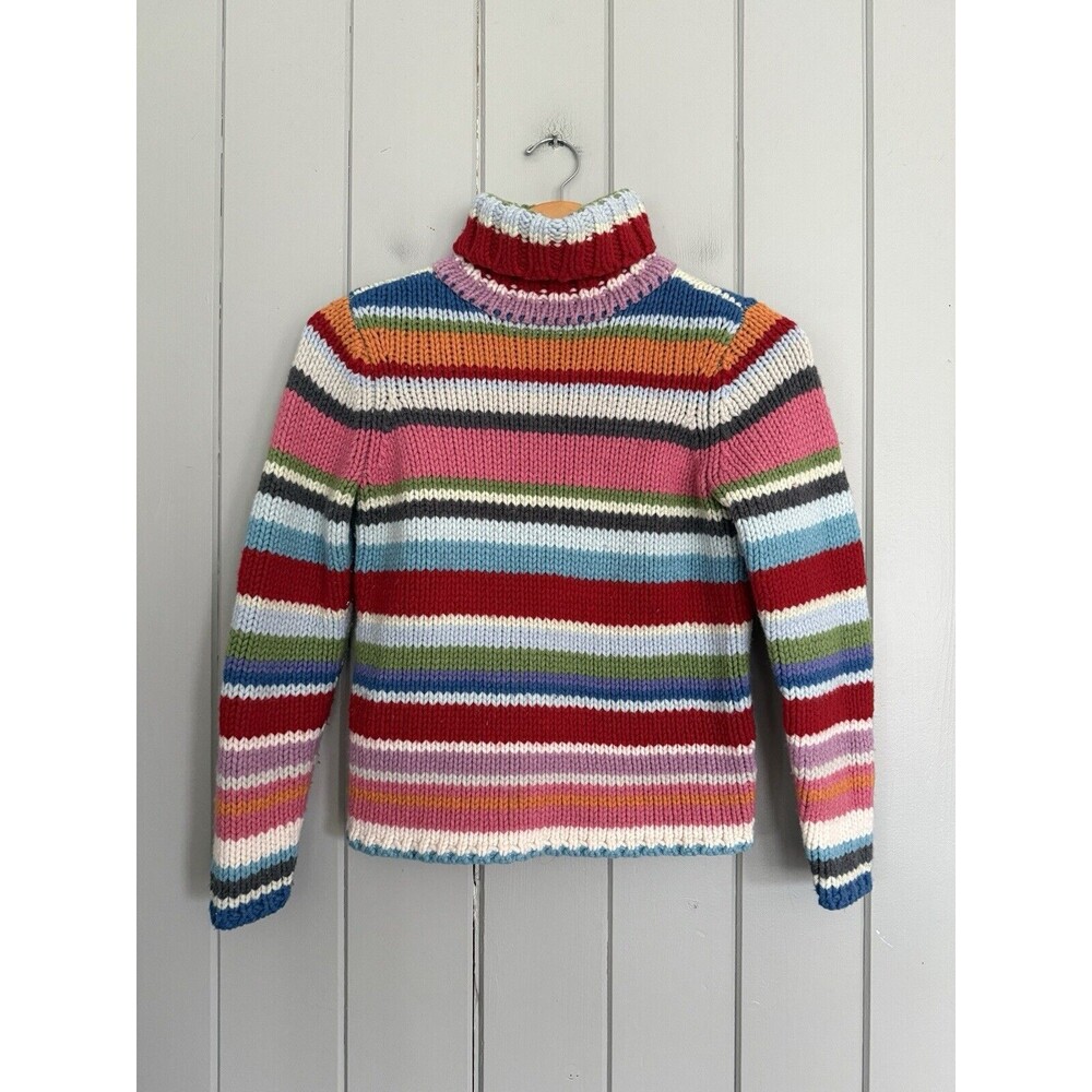 Vtg GAP Chunky Sweater S Small Knit Rainbow Turtleneck Stripe Wool Blend Happy